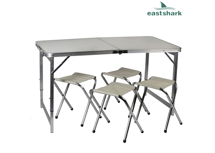 Набор алюминиевый стол + 4 стула 60*120 см белый