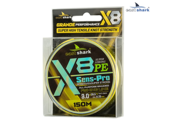 Шнур EastShark Sens-Pro X8 (150м) 0,08мм #0.2 желтый