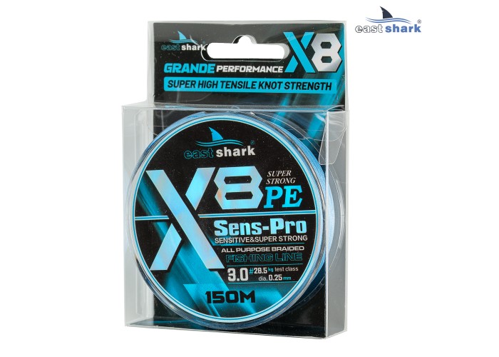 Шнур EastShark Sens-Pro X8 150м 0,08мм #0.2 голубой