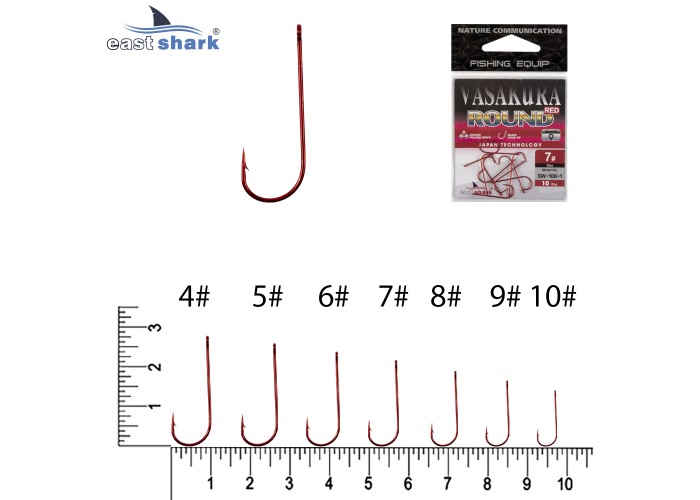 Крючки NEW EastShark Vasakura Round RED № 9 (уп/10 шт)