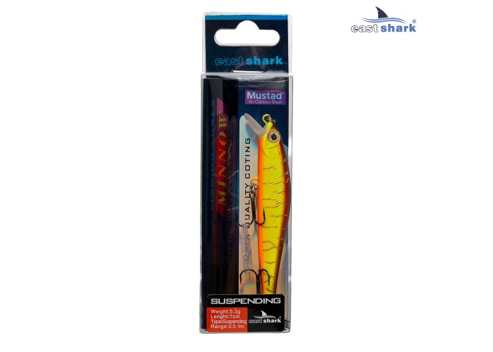 Воблер EastShark Minnow 7см. 5.3г. 0.5-1m Suspending col.#002