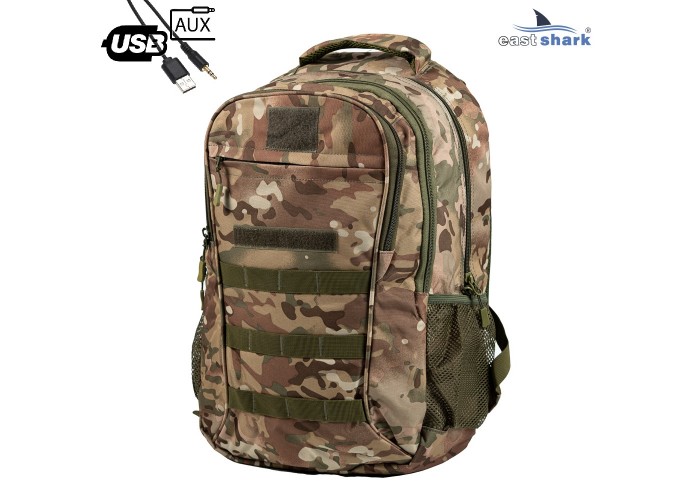 Рюкзак EastShark S-016-3 (USB, AUX) зелёный  камуфляж