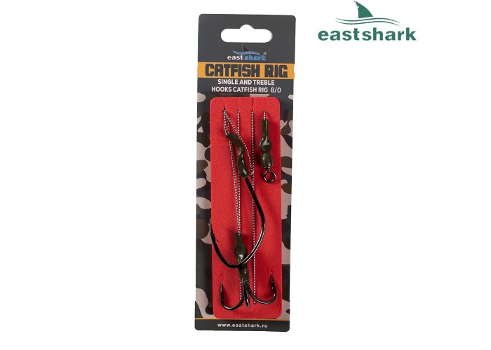 Оснастка на сома #06 2 крючка с тройником 8/0 80 см